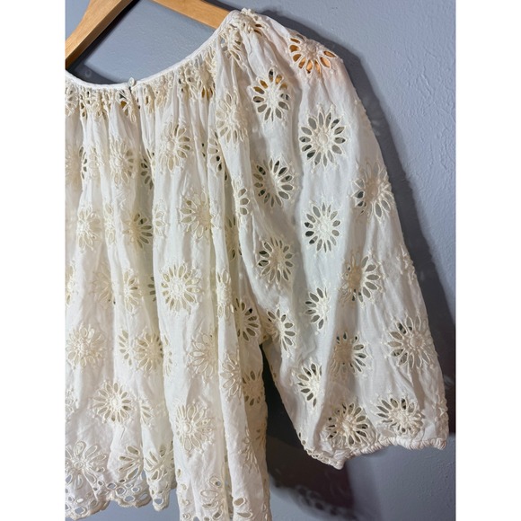 Madewell Embroidered Shirred Puff-Sleeve Top Floral Eyelet Medium NWT - Picture 8 of 9